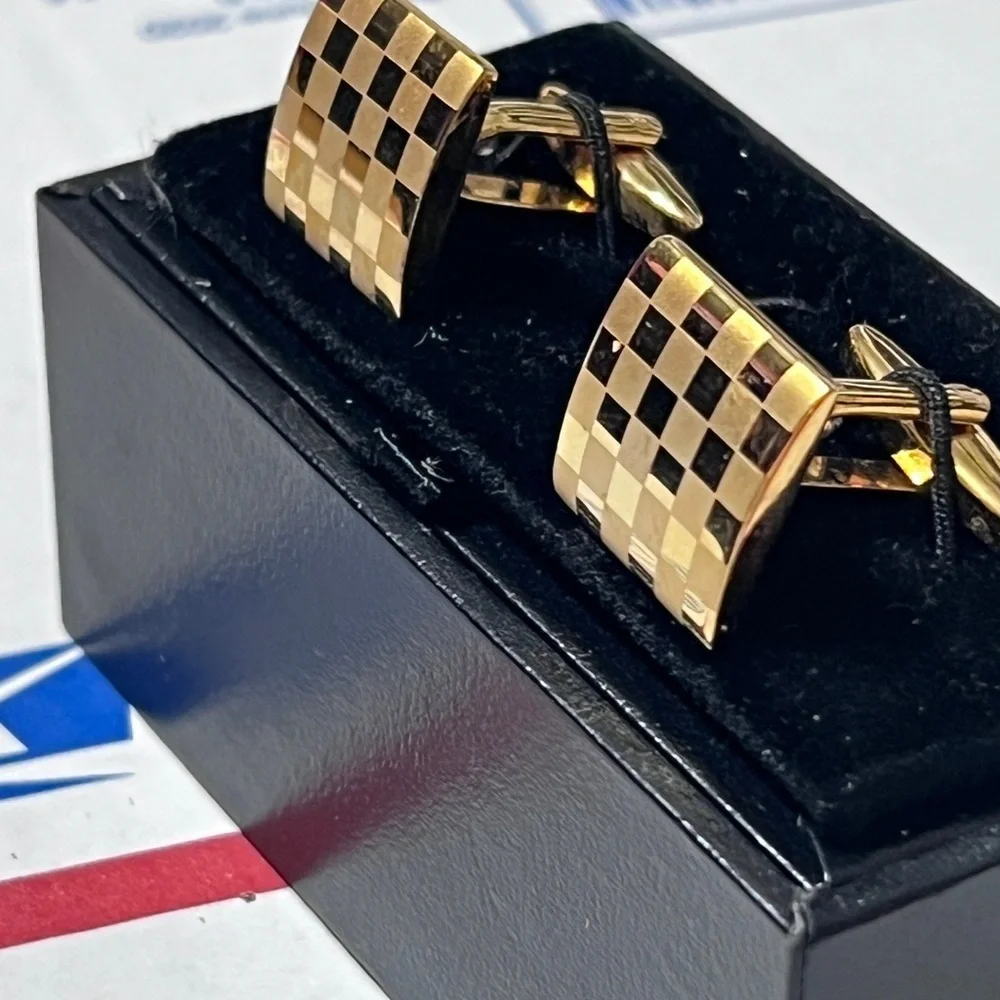 Gold Checkered Cufflinks☑️
